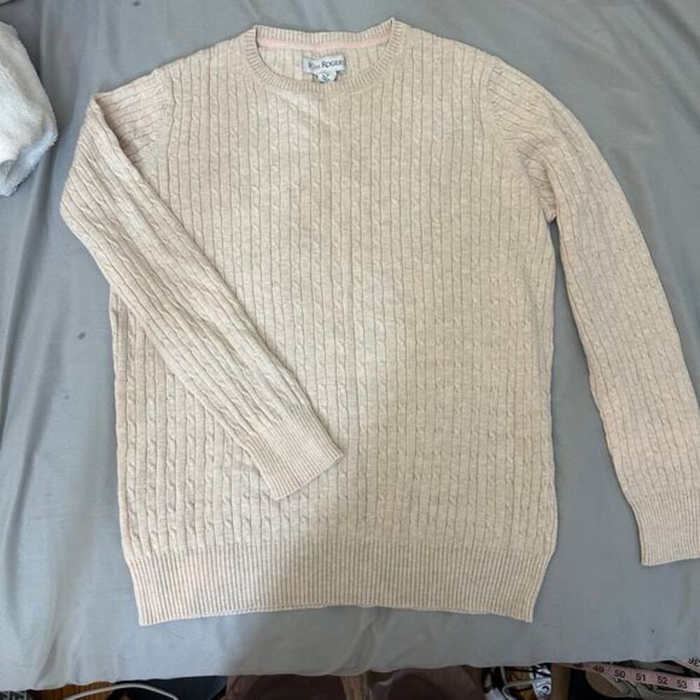 Kim Rodgers Long Sleeve Cream Sweater Top Size Small Feminine Coquette‎ Fall
